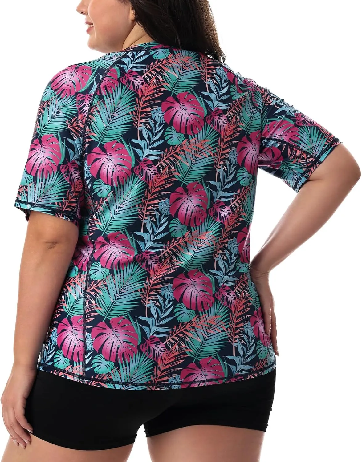 HODOSPORTS Women's Plus Size Rash Guard UPF 50  Swim Shirt Sun Protection Swimsuit Top Short Sleeve 1X-6X