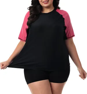 HODOSPORTS Women's Plus Size Rash Guard UPF 50  Swim Shirt Sun Protection Swimsuit Top Short Sleeve 1X-6X