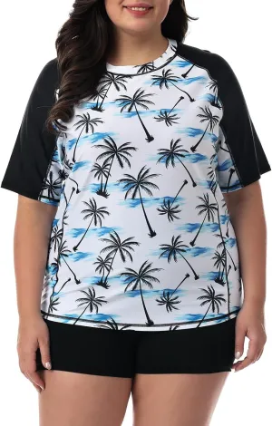 HODOSPORTS Women's Plus Size Rash Guard UPF 50  Swim Shirt Sun Protection Swimsuit Top Short Sleeve 1X-6X