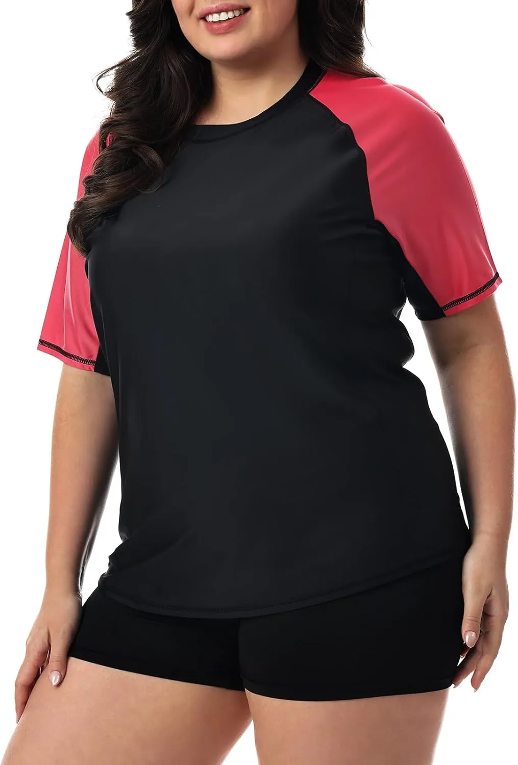 HODOSPORTS Women's Plus Size Rash Guard UPF 50  Swim Shirt Sun Protection Swimsuit Top Short Sleeve 1X-6X