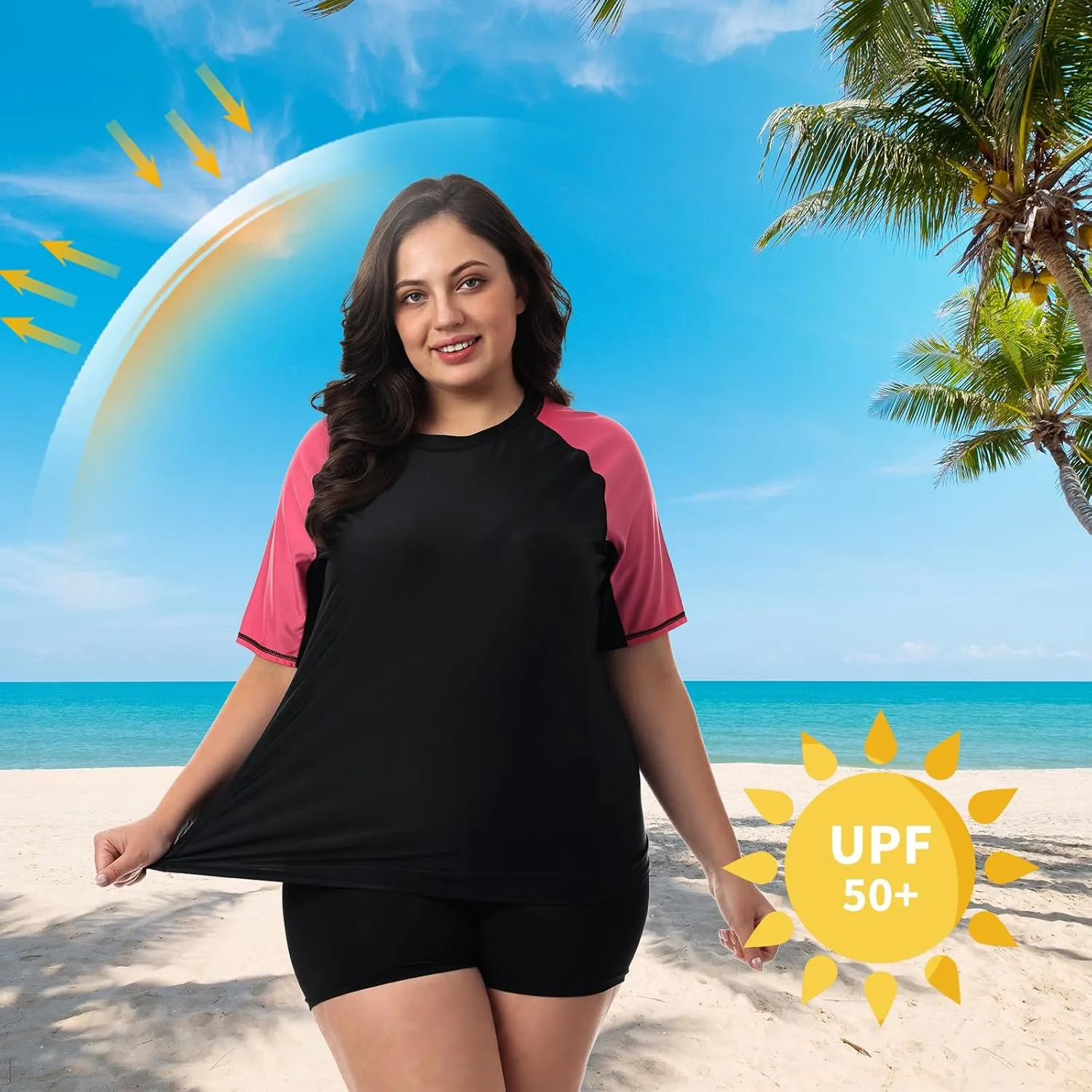 HODOSPORTS Women's Plus Size Rash Guard UPF 50  Swim Shirt Sun Protection Swimsuit Top Short Sleeve 1X-6X