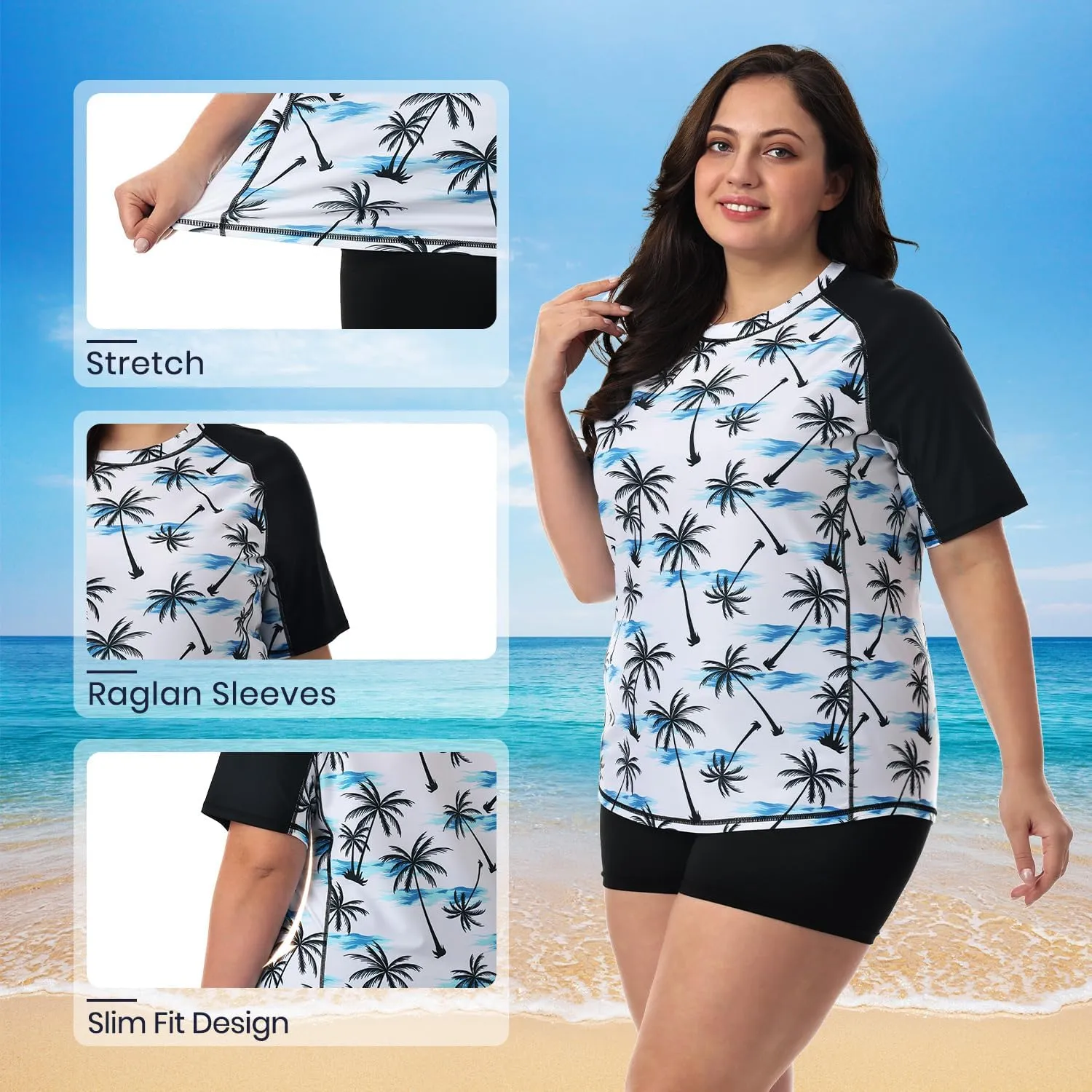 HODOSPORTS Women's Plus Size Rash Guard UPF 50  Swim Shirt Sun Protection Swimsuit Top Short Sleeve 1X-6X