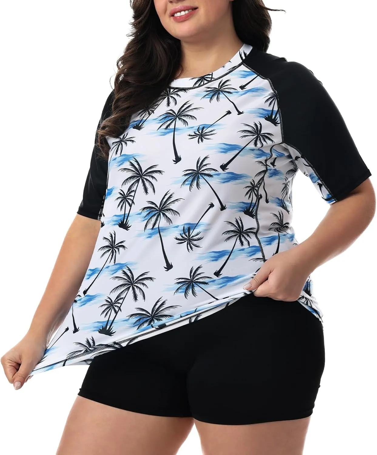 HODOSPORTS Women's Plus Size Rash Guard UPF 50  Swim Shirt Sun Protection Swimsuit Top Short Sleeve 1X-6X