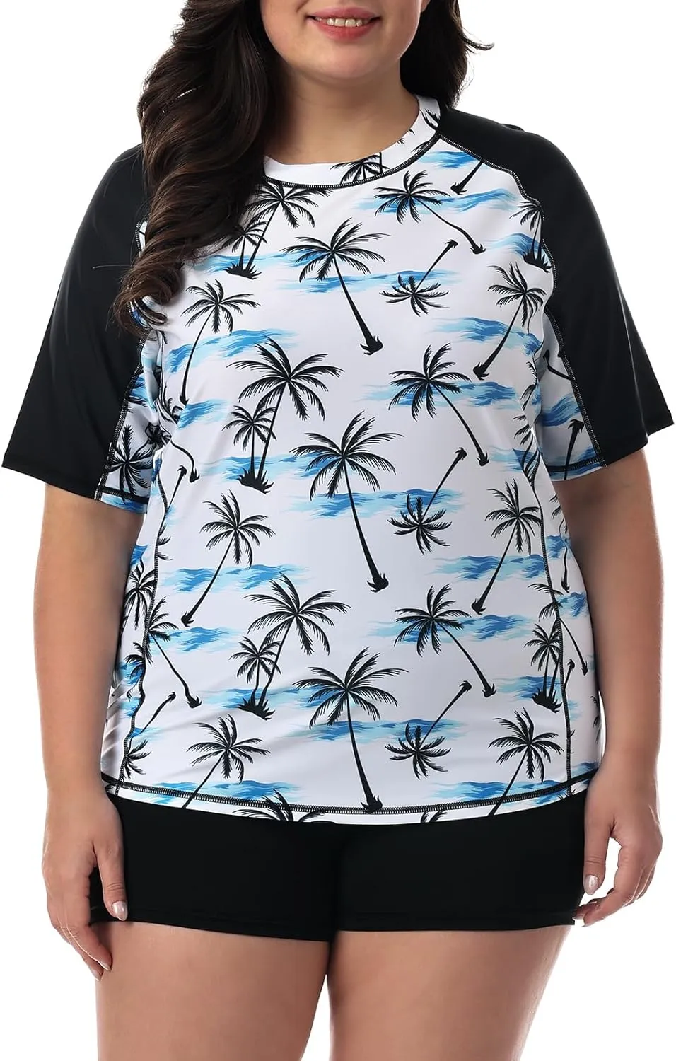 HODOSPORTS Women's Plus Size Rash Guard UPF 50  Swim Shirt Sun Protection Swimsuit Top Short Sleeve 1X-6X