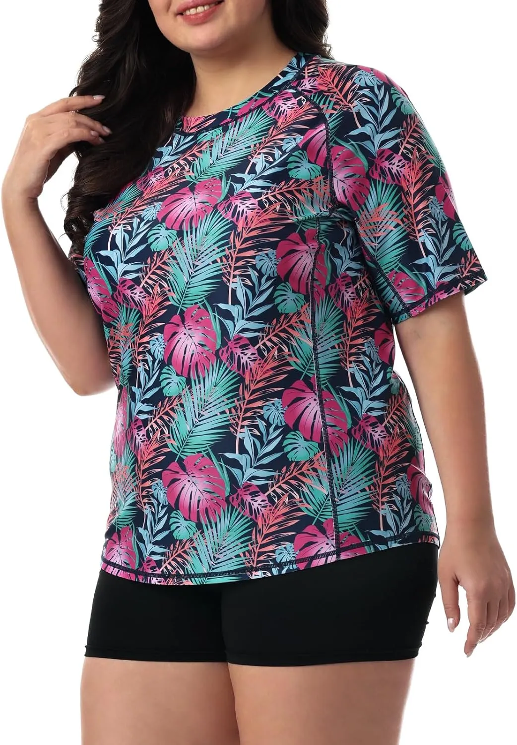 HODOSPORTS Women's Plus Size Rash Guard UPF 50  Swim Shirt Sun Protection Swimsuit Top Short Sleeve 1X-6X