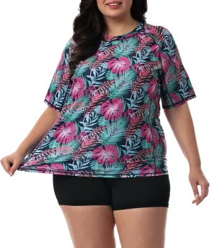 HODOSPORTS Women's Plus Size Rash Guard UPF 50  Swim Shirt Sun Protection Swimsuit Top Short Sleeve 1X-6X