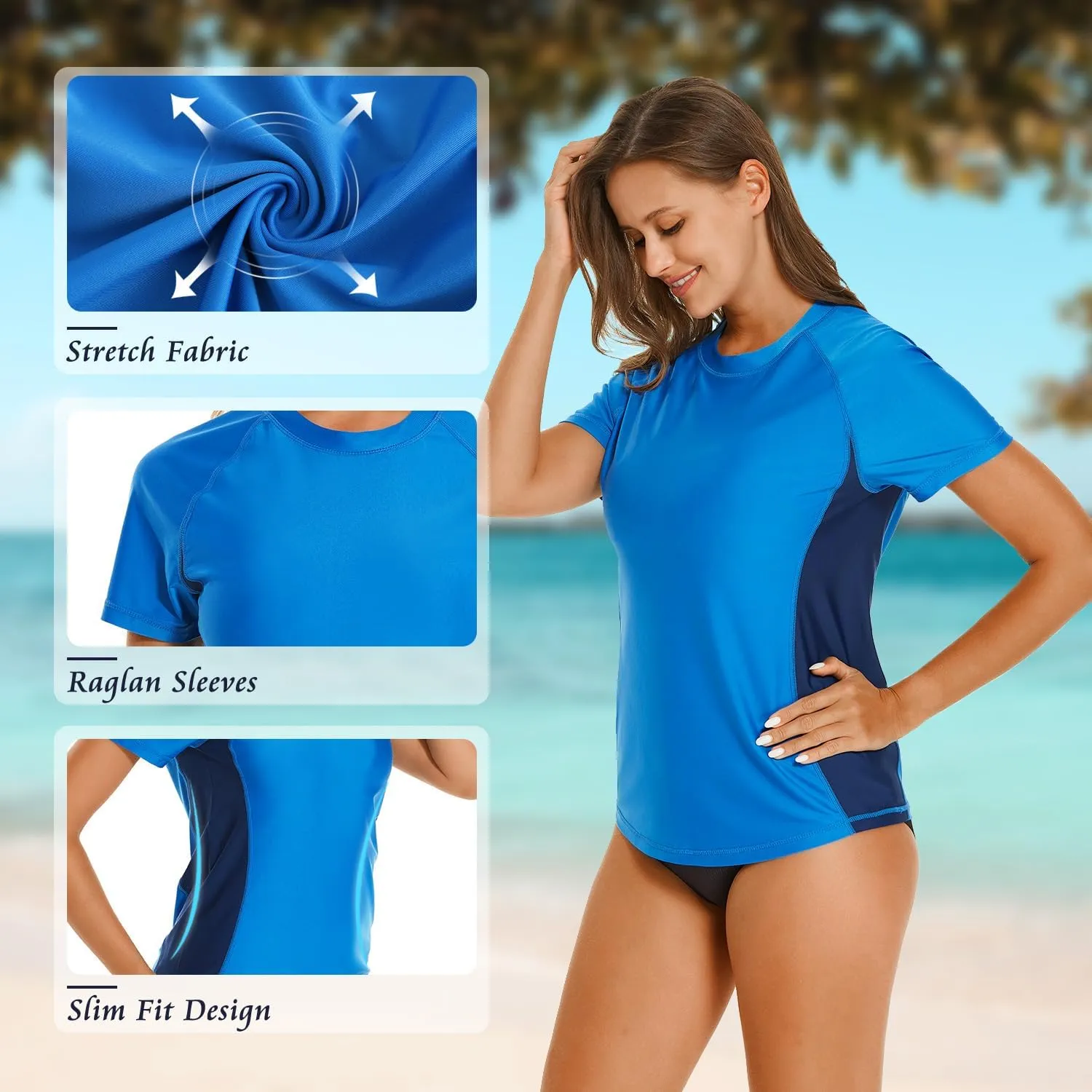 HODOSPORTS Women's UPF 50  Rash Guard Sun Protection Swim Shirt Quick Dry Swimsuit Lightweight Short Sleeve