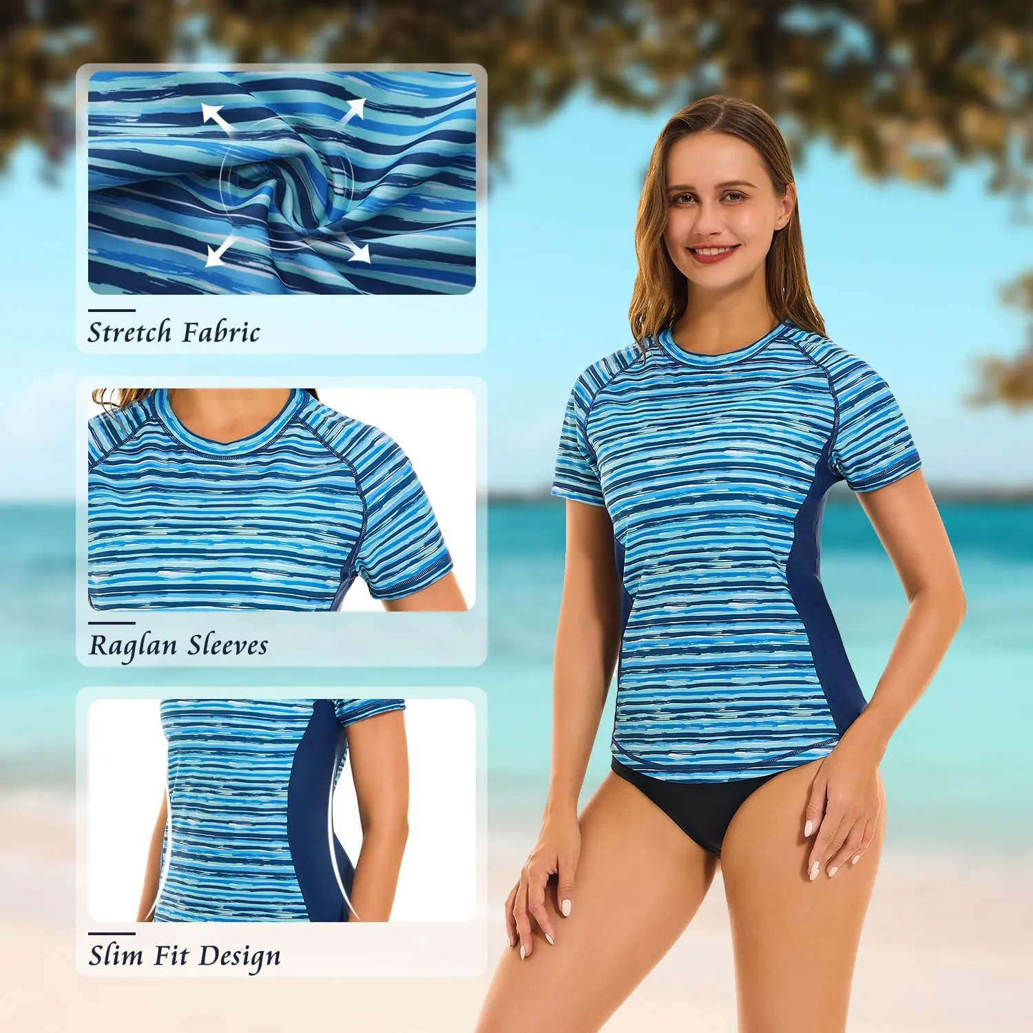 HODOSPORTS Women's UPF 50  Rash Guard Sun Protection Swim Shirt Quick Dry Swimsuit Lightweight Short Sleeve