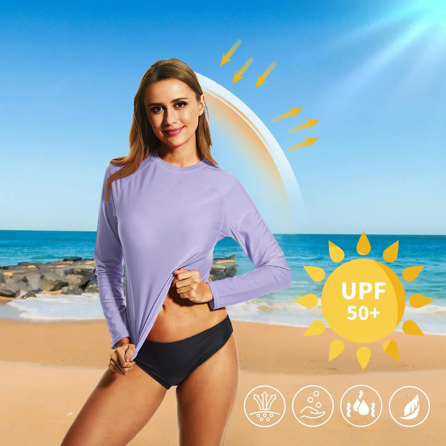 HODOSPORTS Women's UPF 50  Rash Guard Swimsuit UV Sun Protection Swim Shirt Long Sleeve