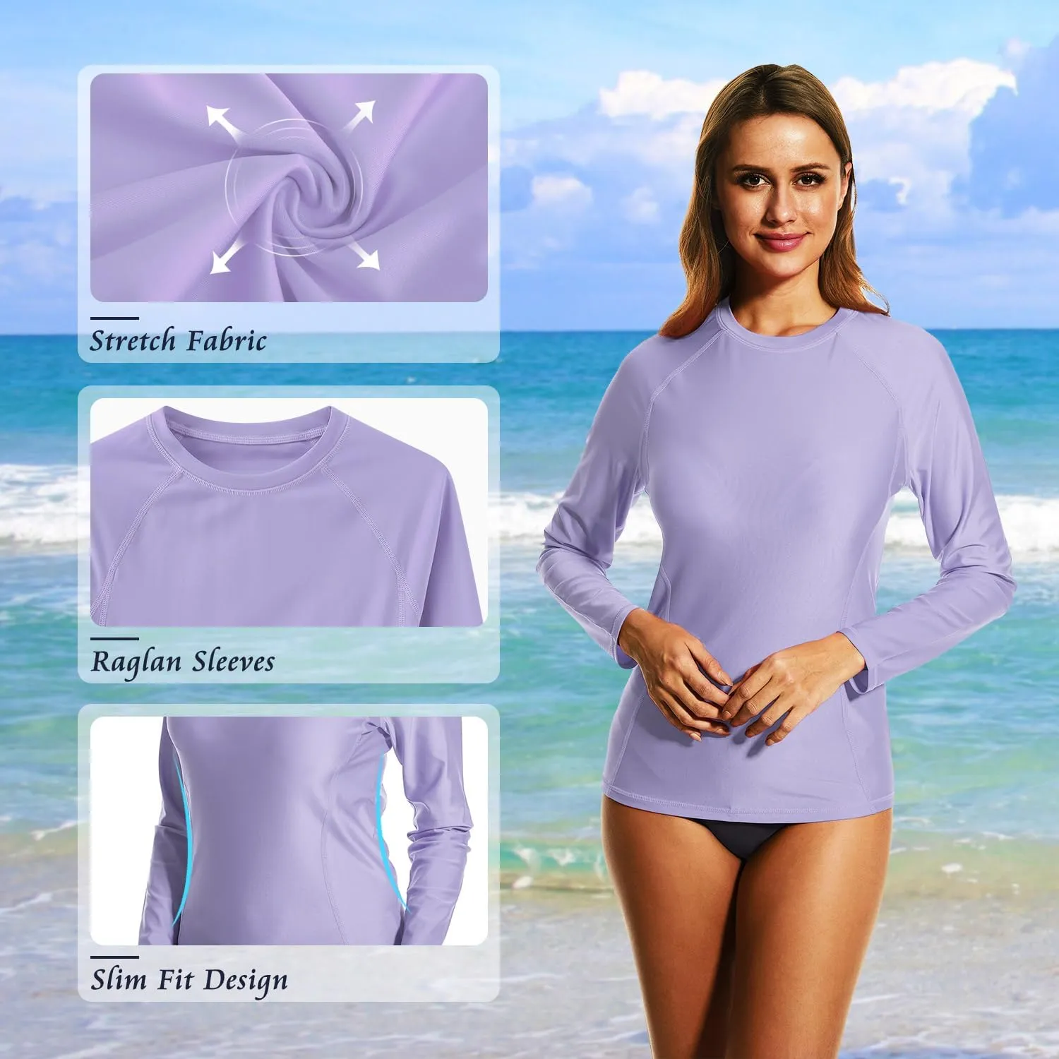 HODOSPORTS Women's UPF 50  Rash Guard Swimsuit UV Sun Protection Swim Shirt Long Sleeve