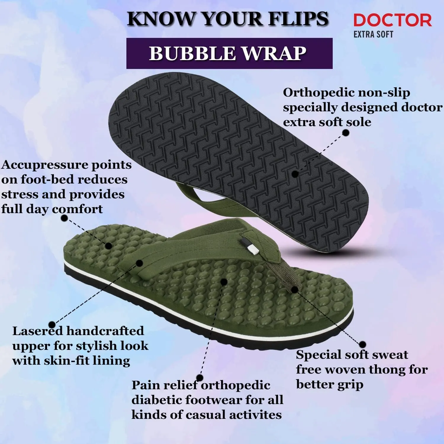 House Slipper for Men's Care |Orthopaedic | Diabetic | Comfortable | Cushion | Flip-Flop Men's and Boy's Home Slides for Daily Use Bubble Softy