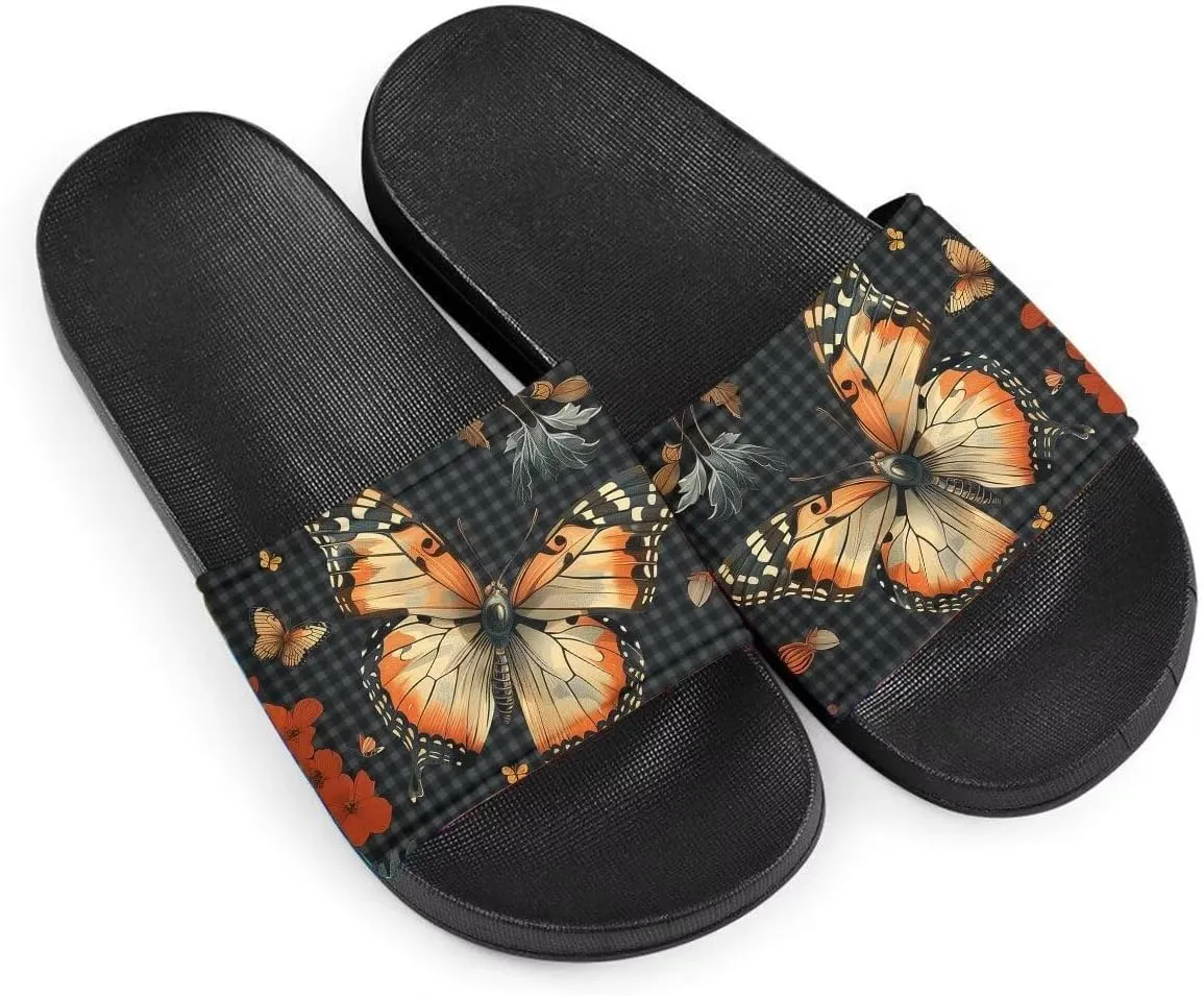 Howilath Cute Animal Women's Classic Open Toe Single Band Slip-On Flat Slide Sandal, Mandala Galaxy Butterflies Colorful Design Women Shower Slippers