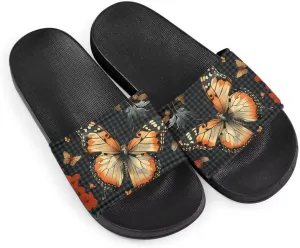 Howilath Cute Animal Women's Classic Open Toe Single Band Slip-On Flat Slide Sandal, Mandala Galaxy Butterflies Colorful Design Women Shower Slippers