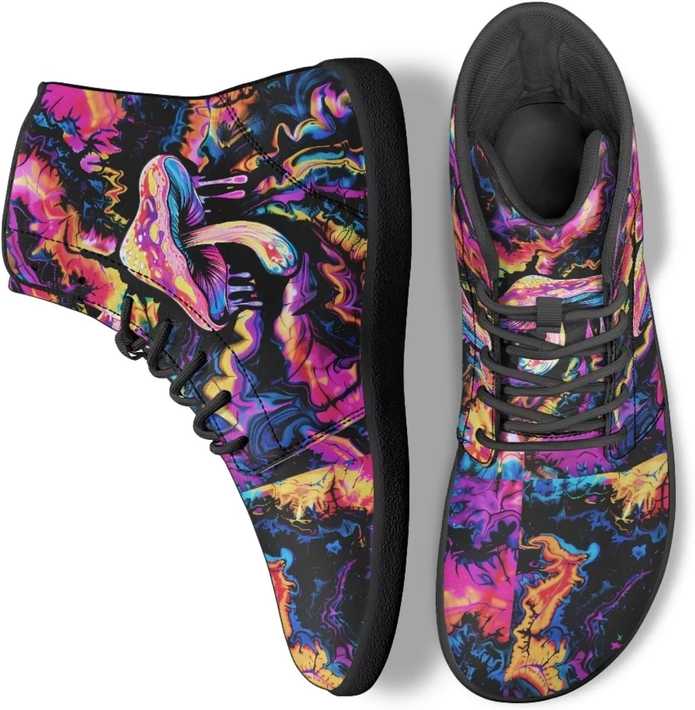 Howilath Mushroom Print Barefoot Sneakers Men Wide Toe High Top Shoes Wide Toe Walking Minimalist Shoes with Zero Drop Sole