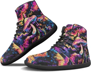 Howilath Mushroom Print Barefoot Sneakers Men Wide Toe High Top Shoes Wide Toe Walking Minimalist Shoes with Zero Drop Sole