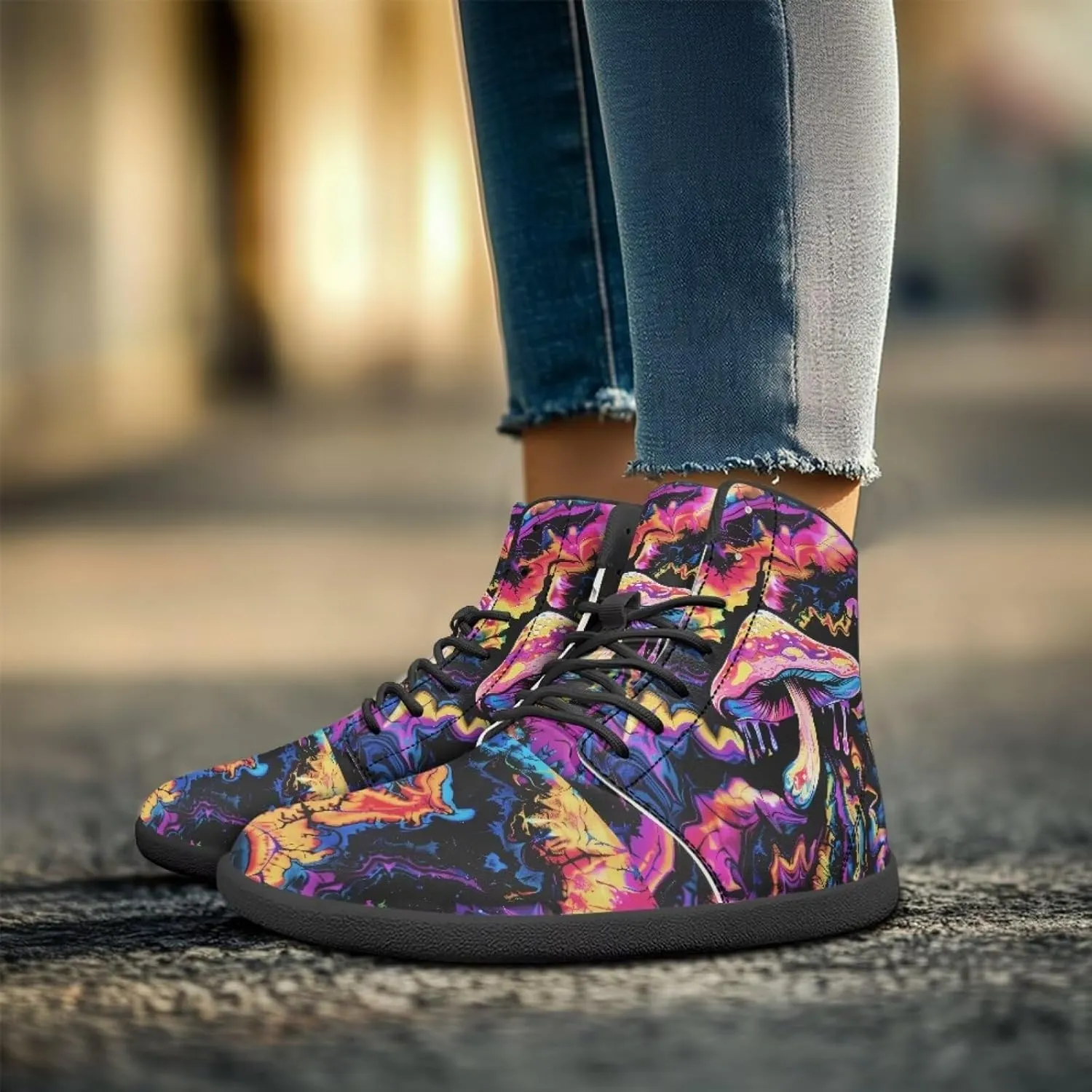 Howilath Mushroom Print Barefoot Sneakers Men Wide Toe High Top Shoes Wide Toe Walking Minimalist Shoes with Zero Drop Sole