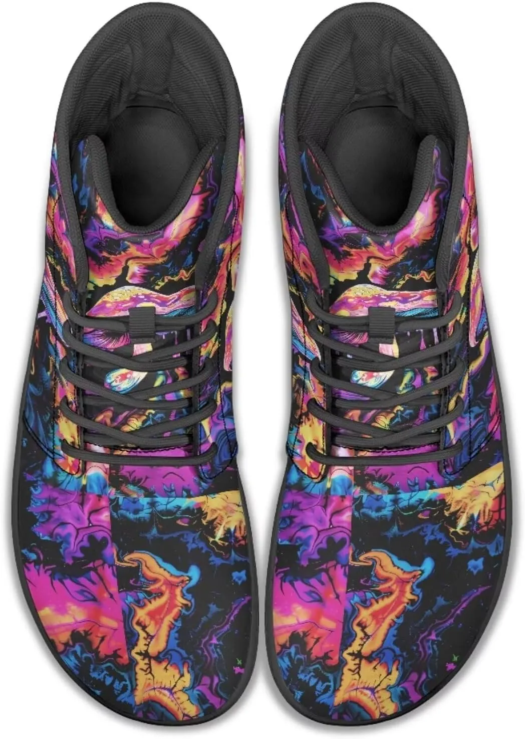 Howilath Mushroom Print Barefoot Sneakers Men Wide Toe High Top Shoes Wide Toe Walking Minimalist Shoes with Zero Drop Sole