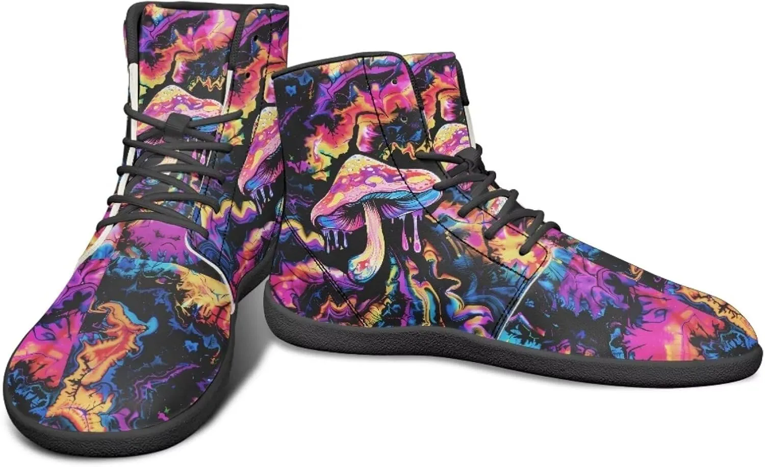 Howilath Mushroom Print Barefoot Sneakers Men Wide Toe High Top Shoes Wide Toe Walking Minimalist Shoes with Zero Drop Sole