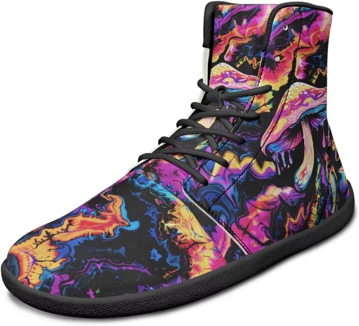 Howilath Mushroom Print Barefoot Sneakers Men Wide Toe High Top Shoes Wide Toe Walking Minimalist Shoes with Zero Drop Sole