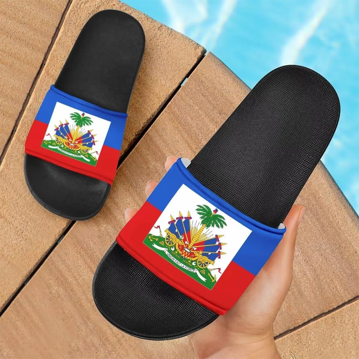 Howilath North American Countries Flag Sandals for Women Comfort Non Slip House Shower Shoes Summer