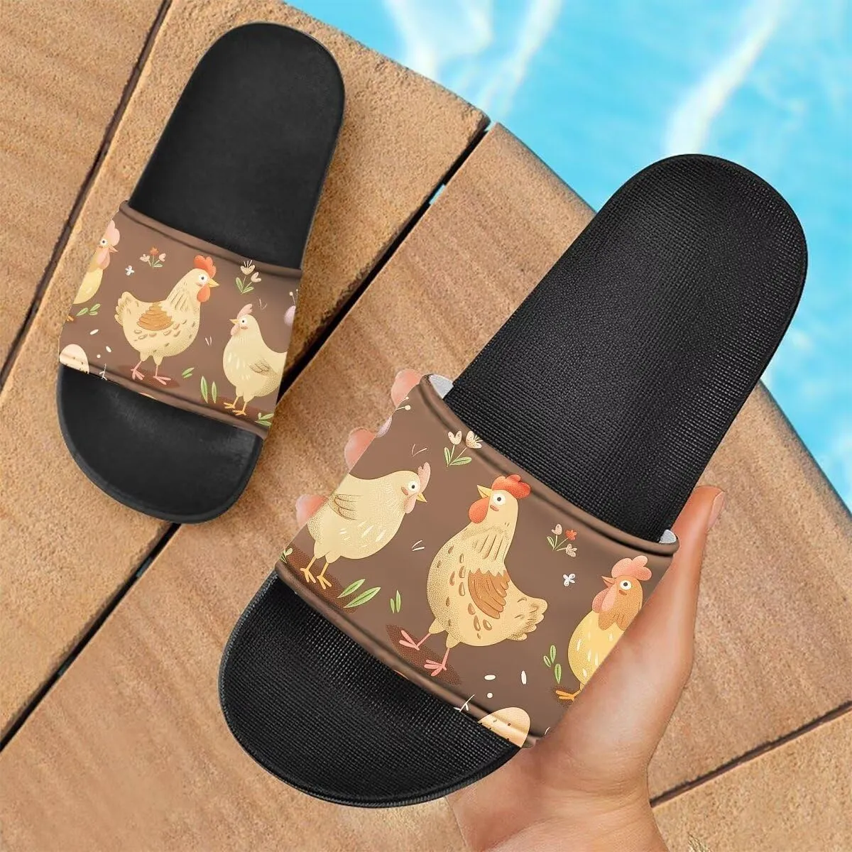 Howilath Women's Casual Slide Sandals, Cartoon Animals Print Comfortable Soft Sole Non-Slip Open Toe EVA Flat Sandals