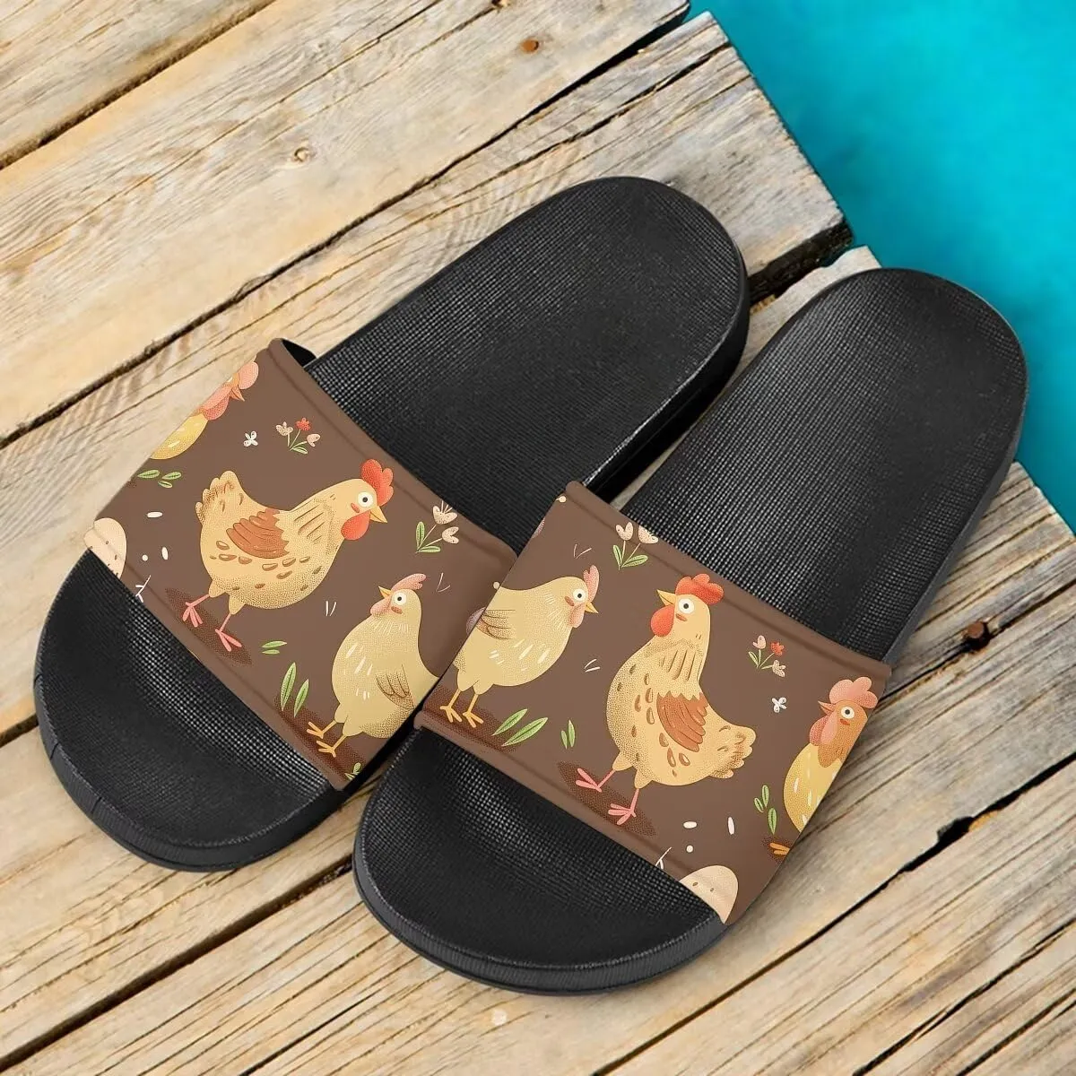 Howilath Women's Casual Slide Sandals, Cartoon Animals Print Comfortable Soft Sole Non-Slip Open Toe EVA Flat Sandals