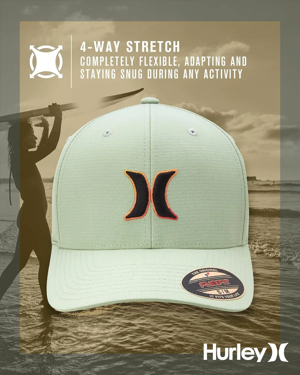 Hurley Men's Baseball Cap - Dana Point Cotton Ripstop Stretch Fitted Cap for Men with Gradient Embroidered Icon (Size: S-XL)