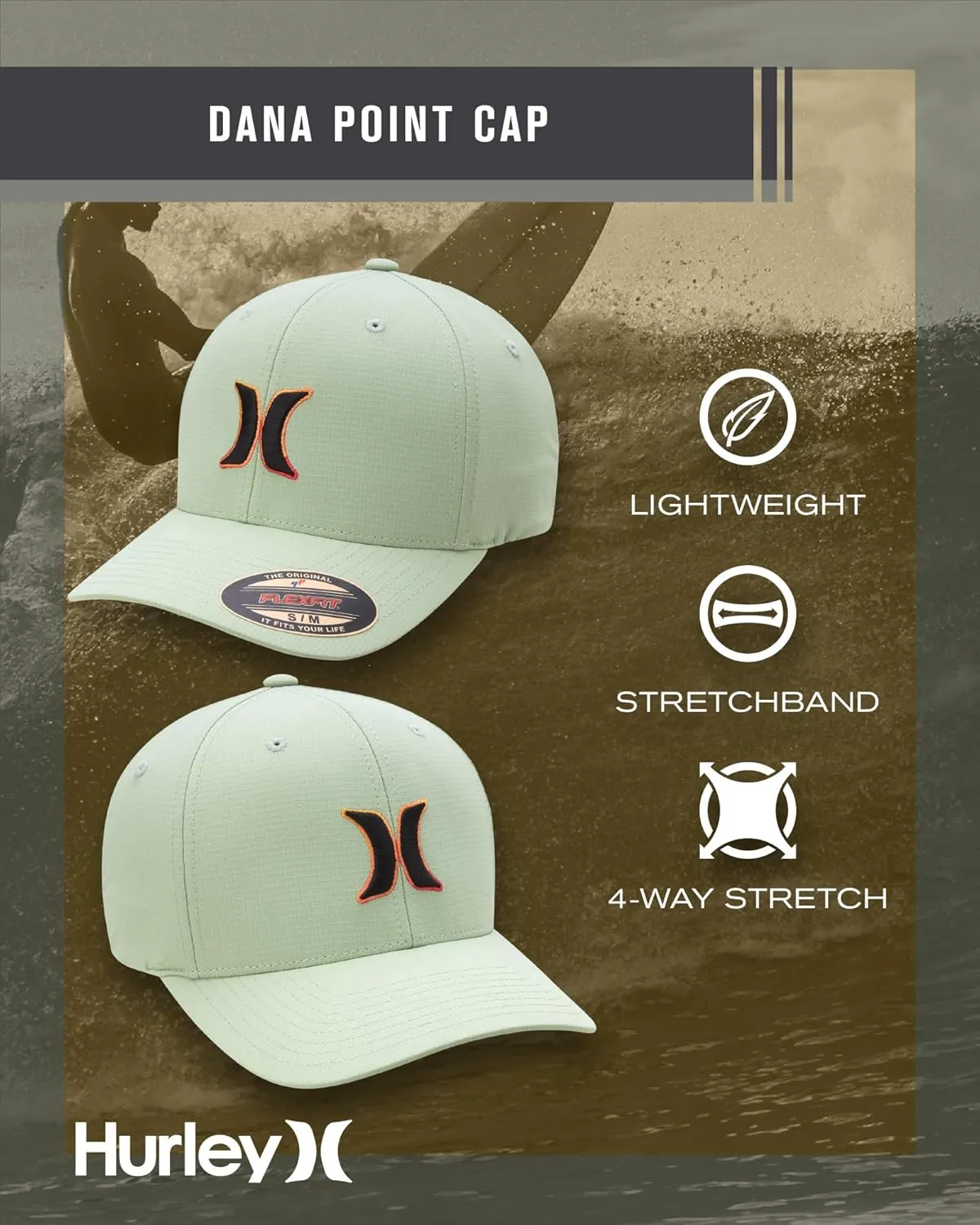 Hurley Men's Baseball Cap - Dana Point Cotton Ripstop Stretch Fitted Cap for Men with Gradient Embroidered Icon (Size: S-XL)