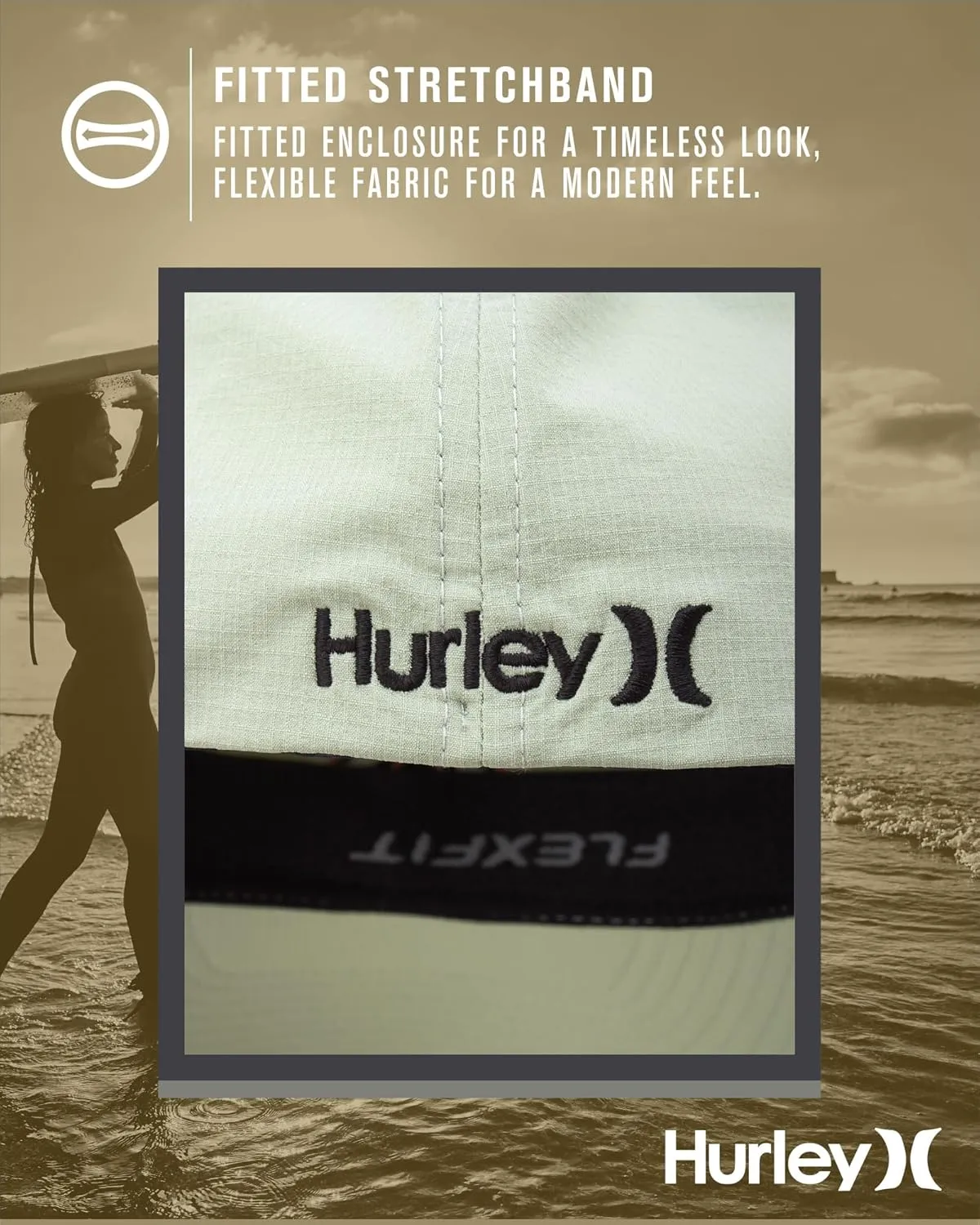 Hurley Men's Baseball Cap - Dana Point Cotton Ripstop Stretch Fitted Cap for Men with Gradient Embroidered Icon (Size: S-XL)
