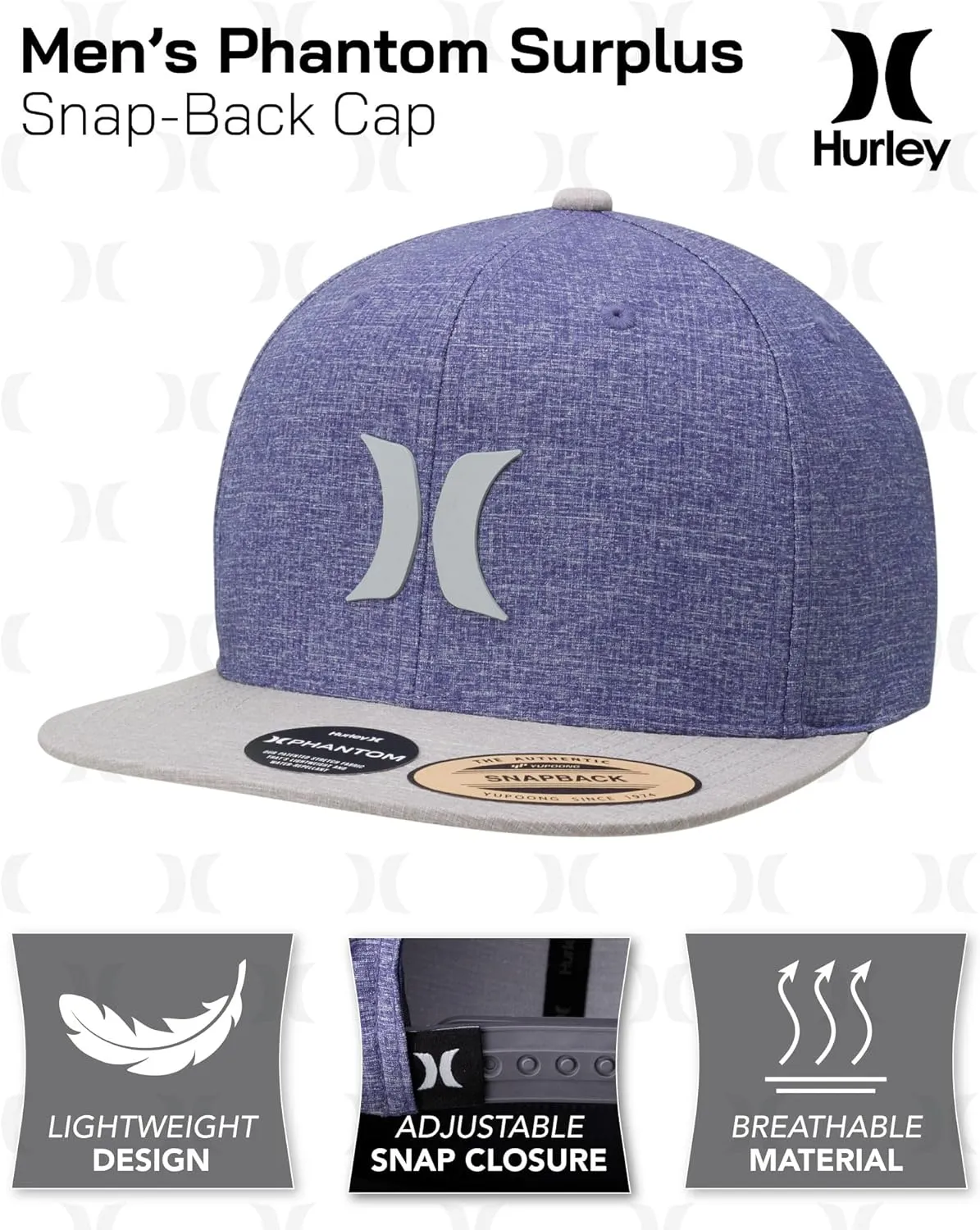 Hurley Men’s Hat – Lightweight Phantom Core Snap-Back Baseball Cap