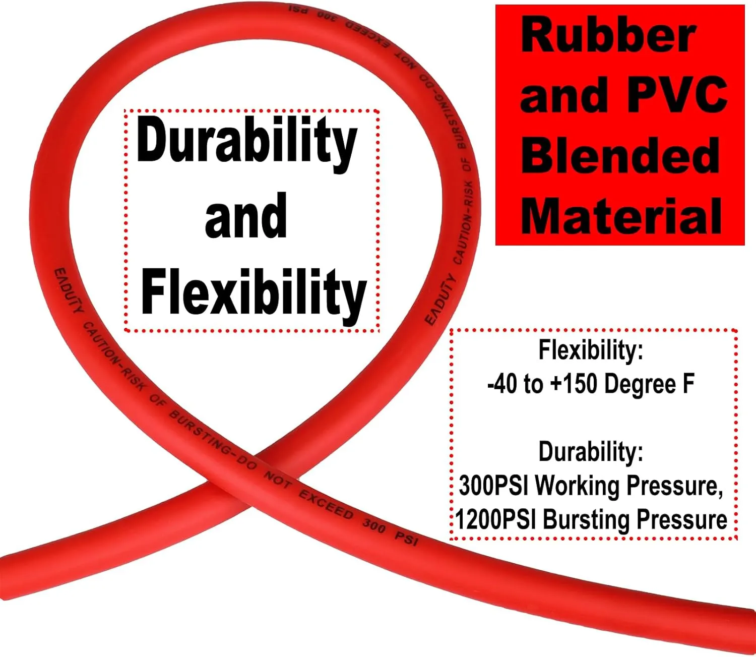 Hybrid Air Hose 1/4 In. x 25 ft, Lightweight, Flexible, Durable Air Compressor Hose with Aluminum Universal Quick Coupler and Industrial Plug, Red
