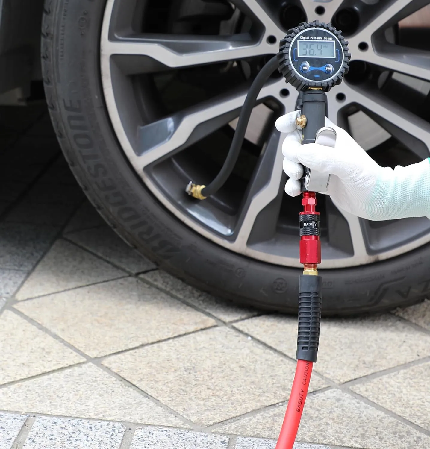 Hybrid Air Hose 1/4 In. x 25 ft, Lightweight, Flexible, Durable Air Compressor Hose with Aluminum Universal Quick Coupler and Industrial Plug, Red