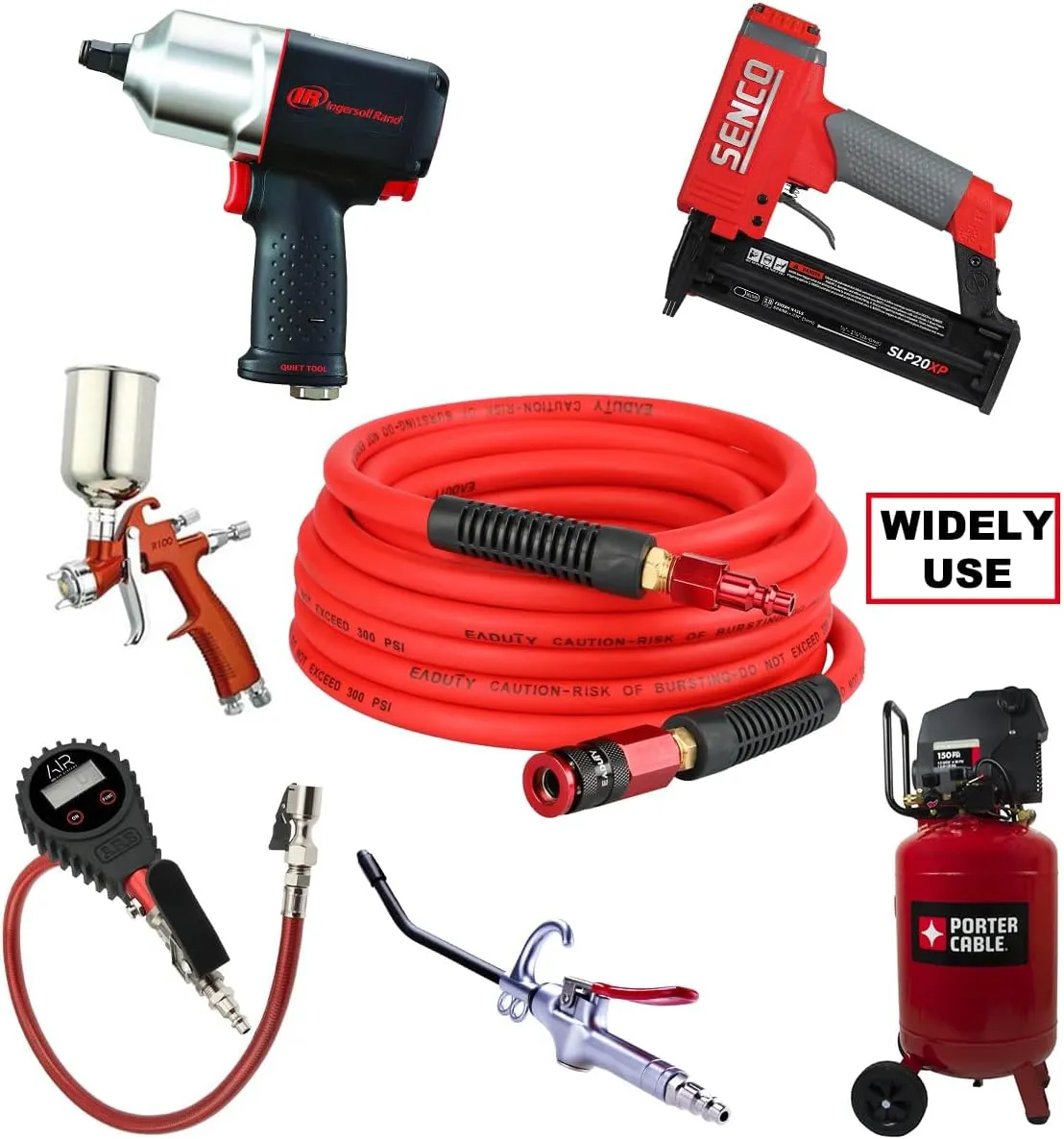 Hybrid Air Hose 1/4 In. x 25 ft, Lightweight, Flexible, Durable Air Compressor Hose with Aluminum Universal Quick Coupler and Industrial Plug, Red