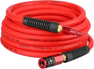 Hybrid Air Hose 1/4 In. x 25 ft, Lightweight, Flexible, Durable Air Compressor Hose with Aluminum Universal Quick Coupler and Industrial Plug, Red