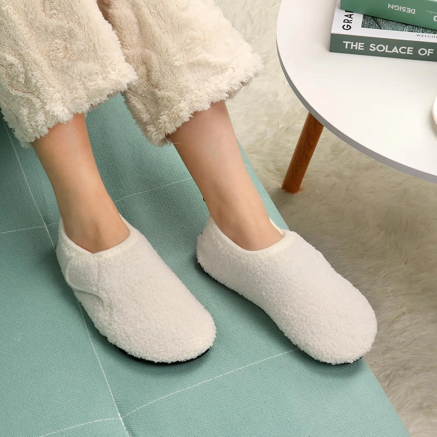 Ibeauti Womens Mens House Slippers Rubber Sole Indoor Slipper Socks Lightweight Fleece Lined Slip-on Barefoot Slippers