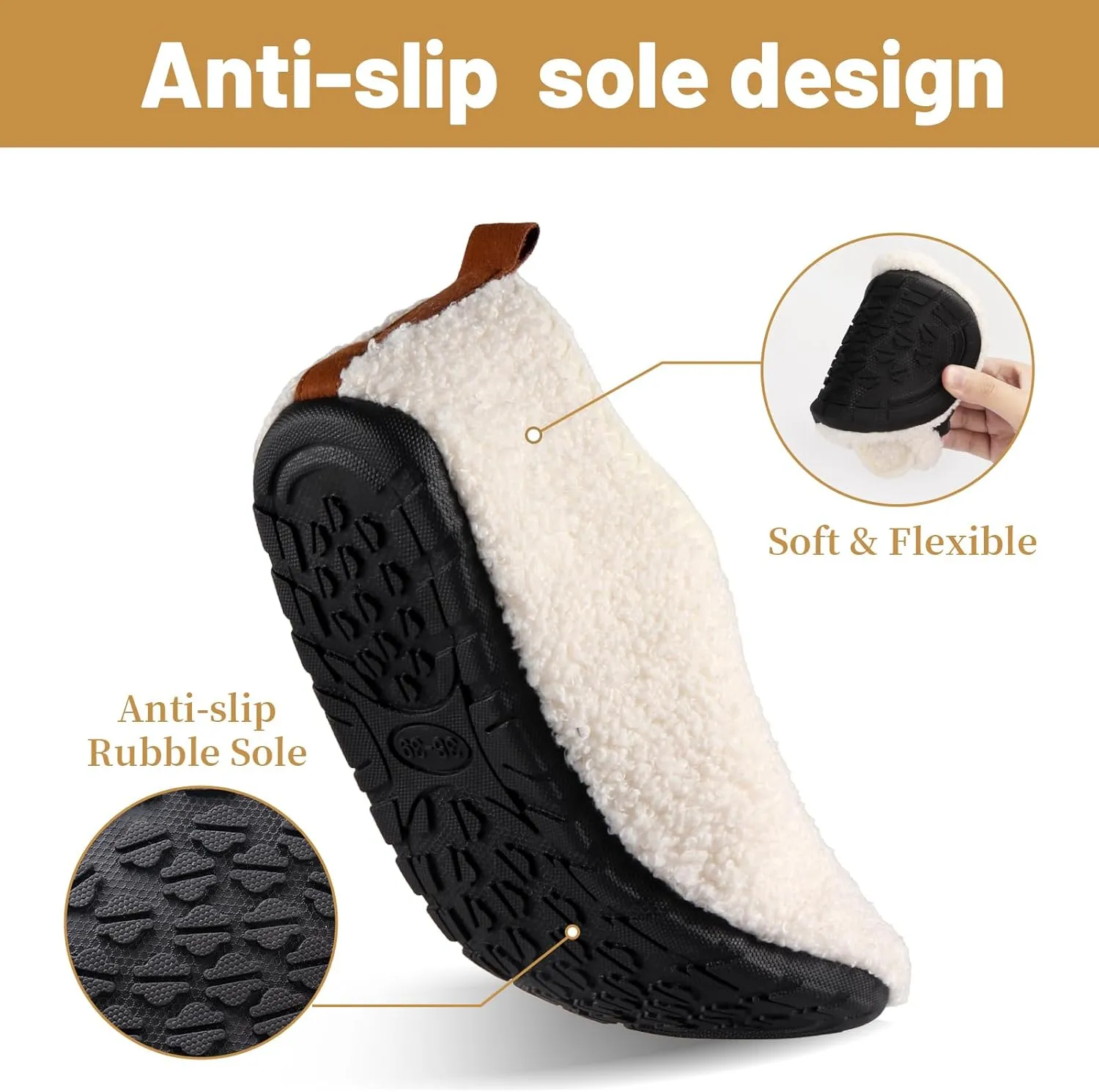 Ibeauti Womens Mens House Slippers Rubber Sole Indoor Slipper Socks Lightweight Fleece Lined Slip-on Barefoot Slippers