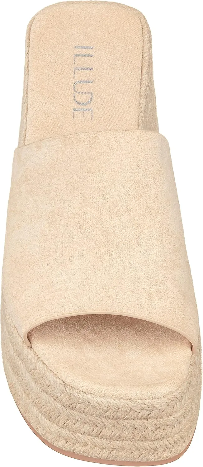 ILLUDE Women's Wedge Sandal Espadrille Platform Slip On Open Toe Wedge Heel Sandals