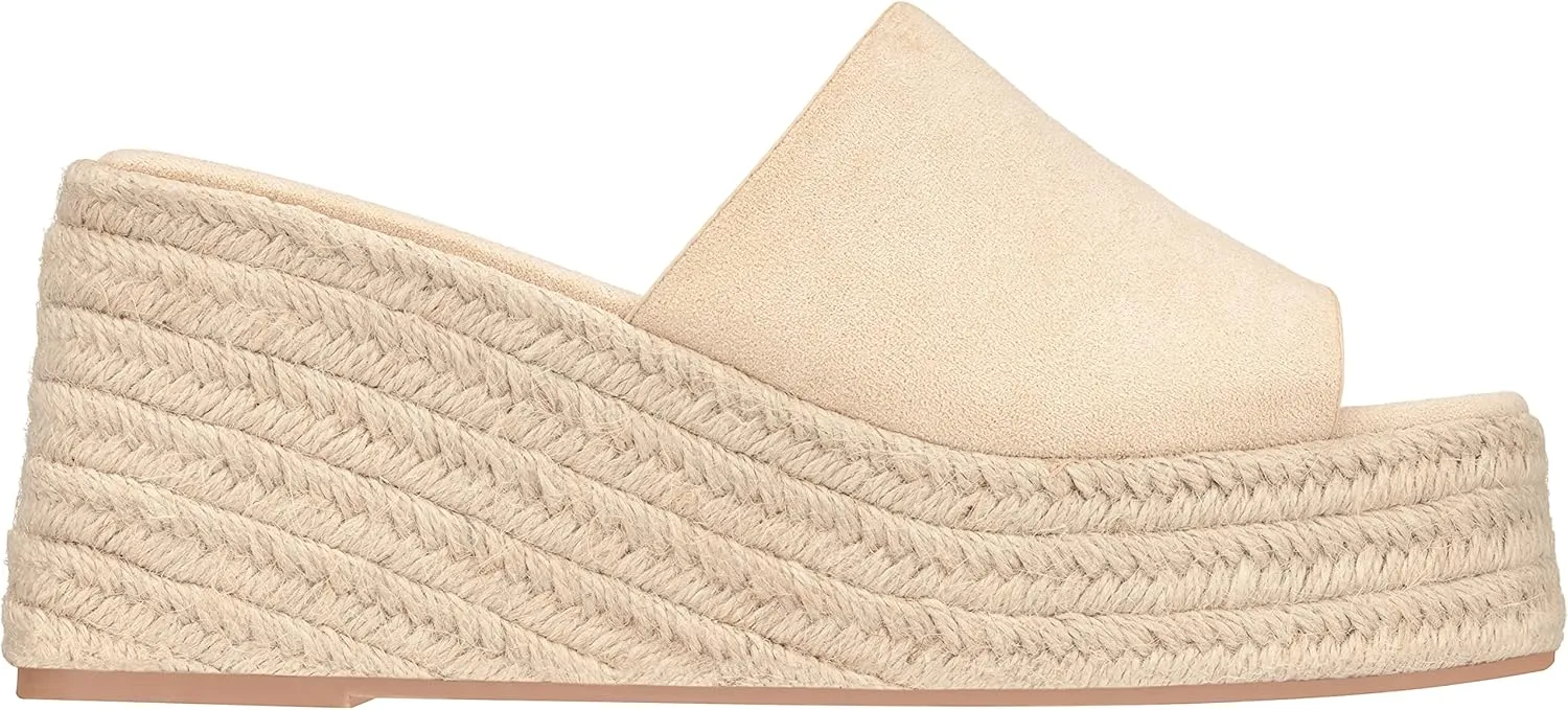 ILLUDE Women's Wedge Sandal Espadrille Platform Slip On Open Toe Wedge Heel Sandals