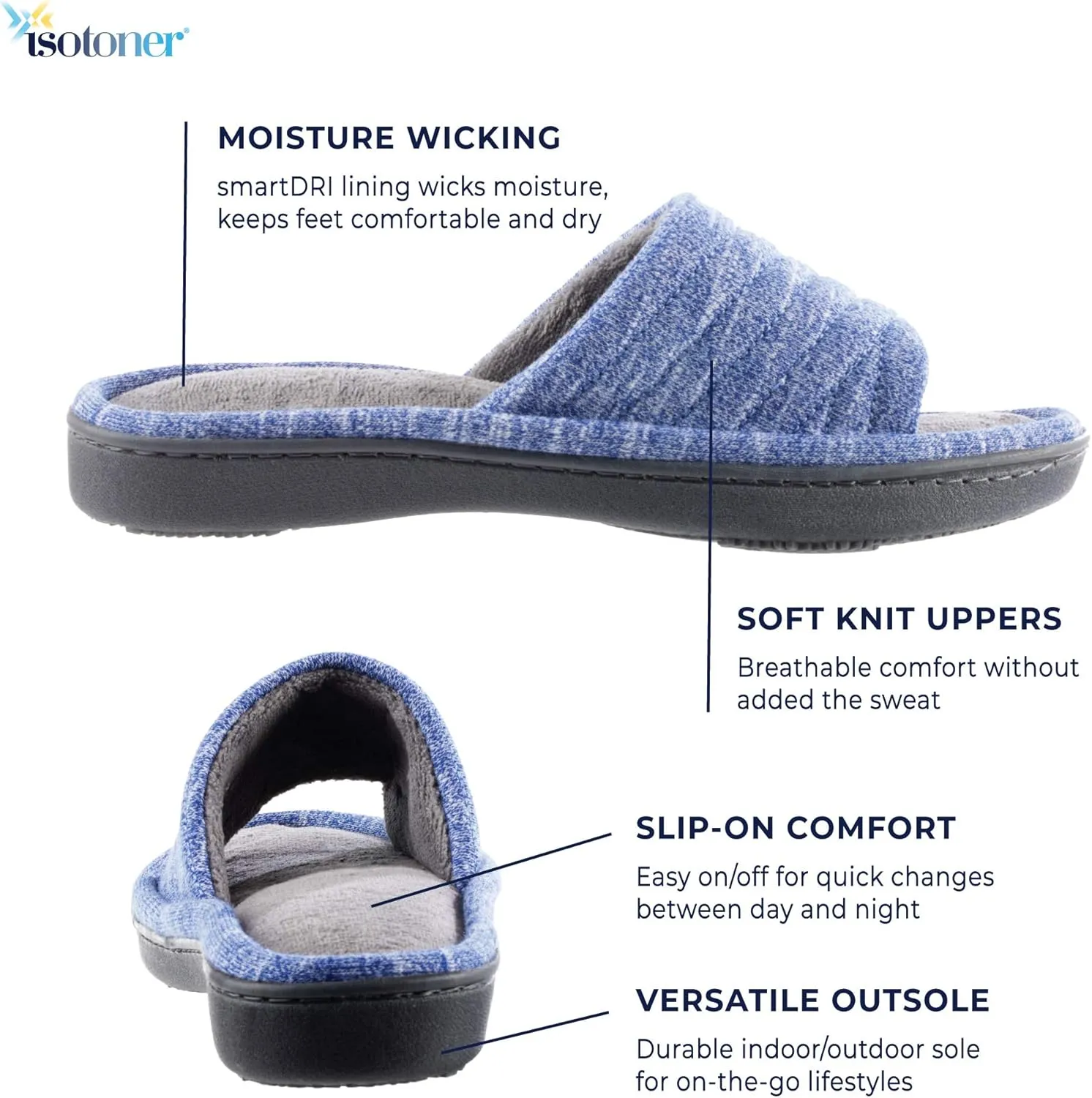 isotoner Women's Space Dyed Andrea Slide Slipper with Moisture Wicking for Indoor/Outdoor Comfort and Arch Support