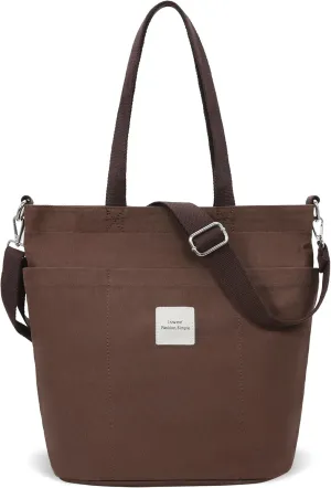 Iswee Canvas Tote Bag with Zipper Multi Pockets Tote Purse for Women Fashion Crossbody Tote Shoulder Bag Handbag Everyday Bag
