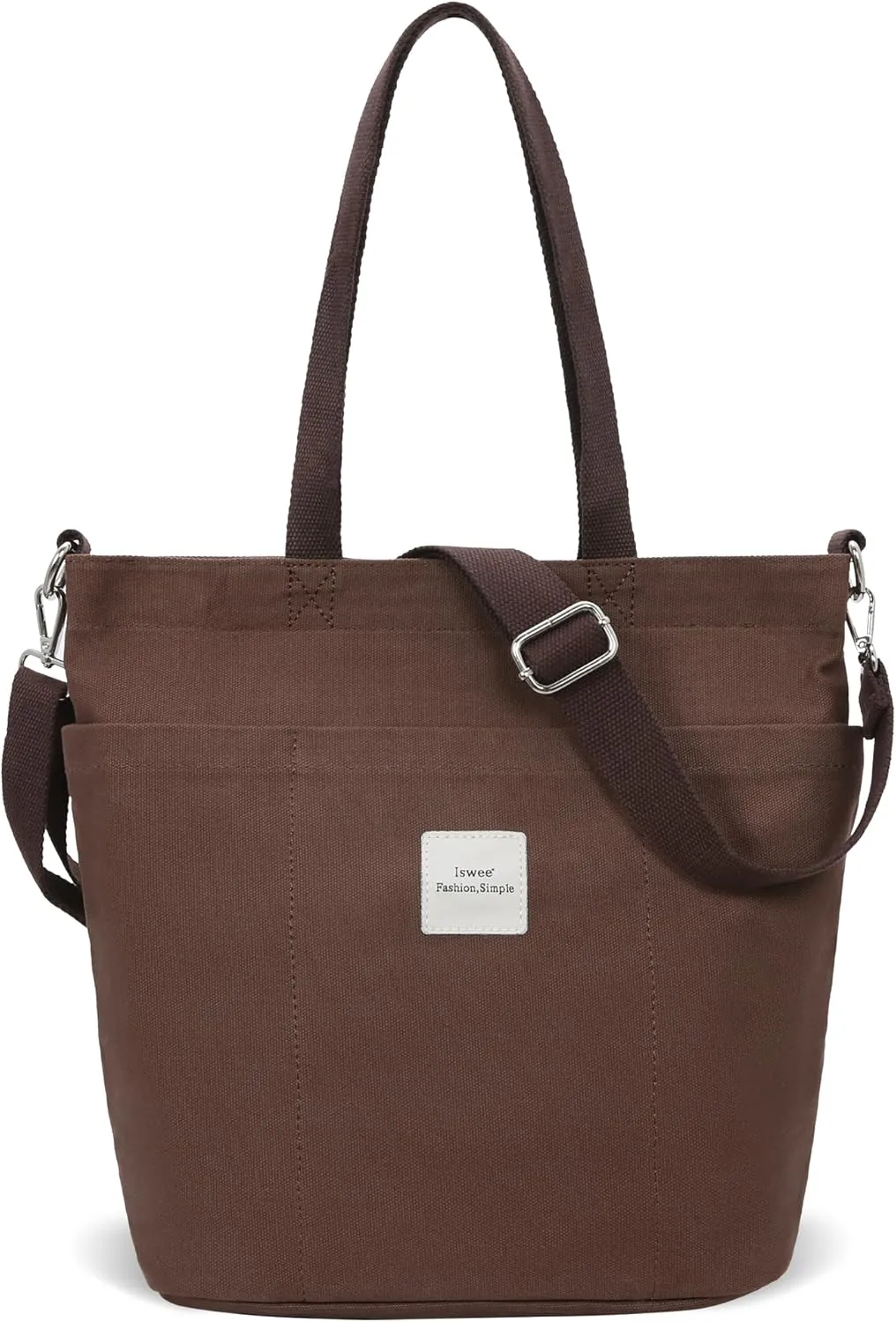 Iswee Canvas Tote Bag with Zipper Multi Pockets Tote Purse for Women Fashion Crossbody Tote Shoulder Bag Handbag Everyday Bag