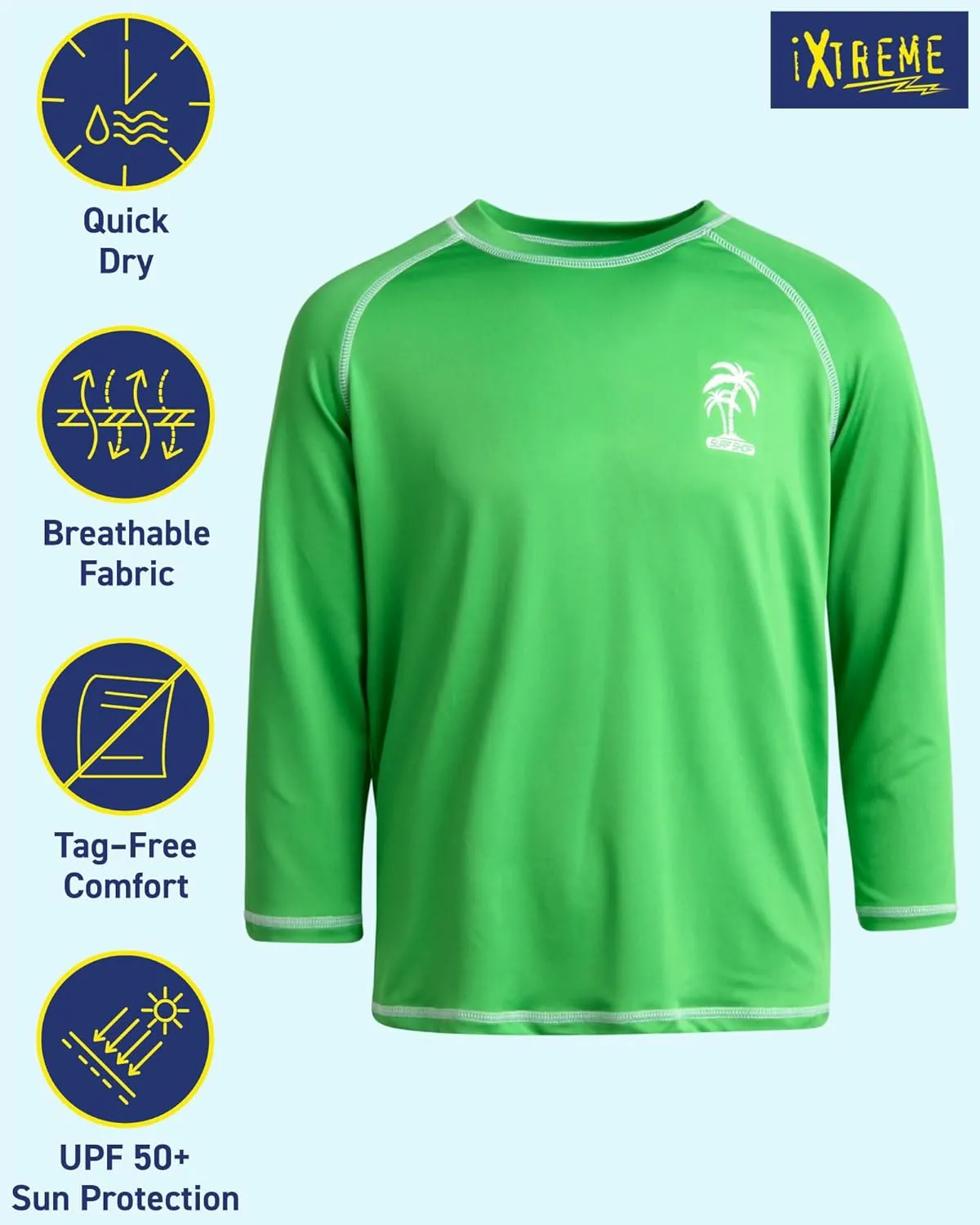 iXtreme Boys Rash Guard Long Sleeve Swim Shirt - UPF 50  Sun Protection Quick Dry Swim Top, UV Beach Wear Rash Guard for Boys