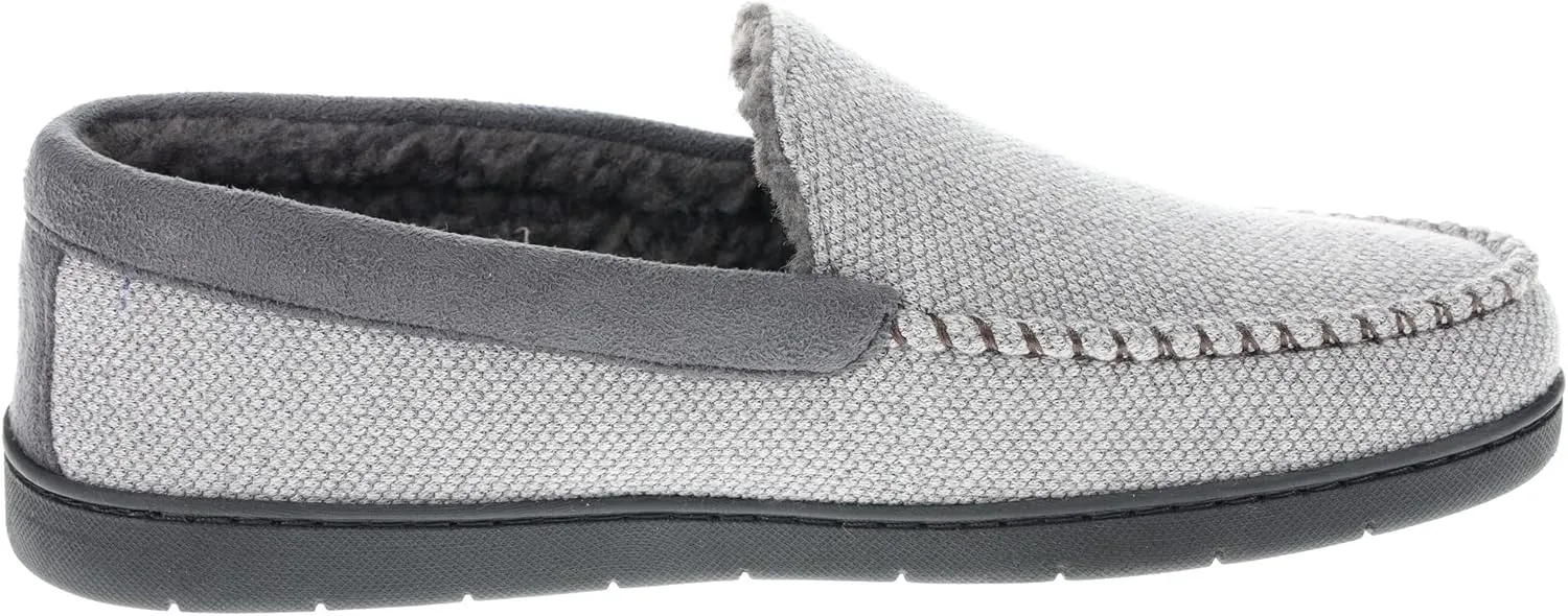 IZOD Mens Slipper, Knit Venetian Moccasin with Sherpa Fleece Lining, Grey/Black, Size 8 to 14