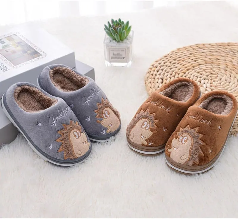 JadeRich Boys Girls Cartoon Hedgehog Slipper Warm Fleece Lining Animal Slip-On House Shoes Toddlers/Little Kids