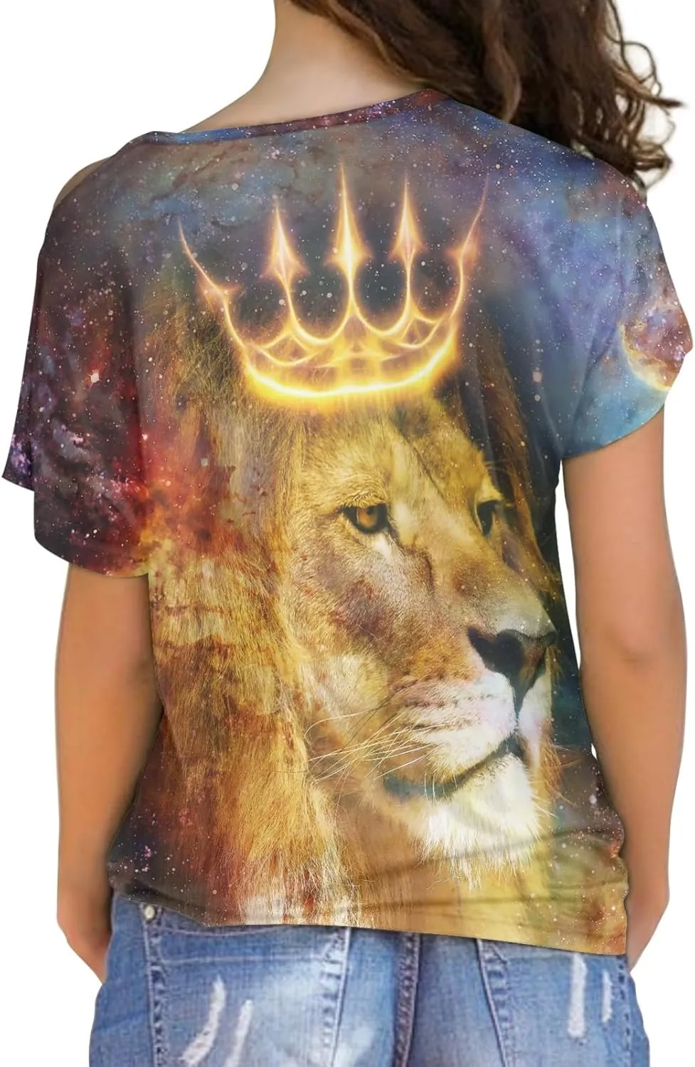 Japan Tattoo Style Courage Criss-Cross One Shoulder Tops Sexy Cold Shoulder Shirts Short Sleeve T-Shirts Loose Casual Tees