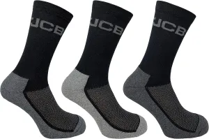 JCB - Men's Black Cotton Rich Workwear Apparel Socks | 3 Pairs | US Size 7-12 | Boot Socks, Reinforced Socks, Terry Cushioning, Everyday Work Socks