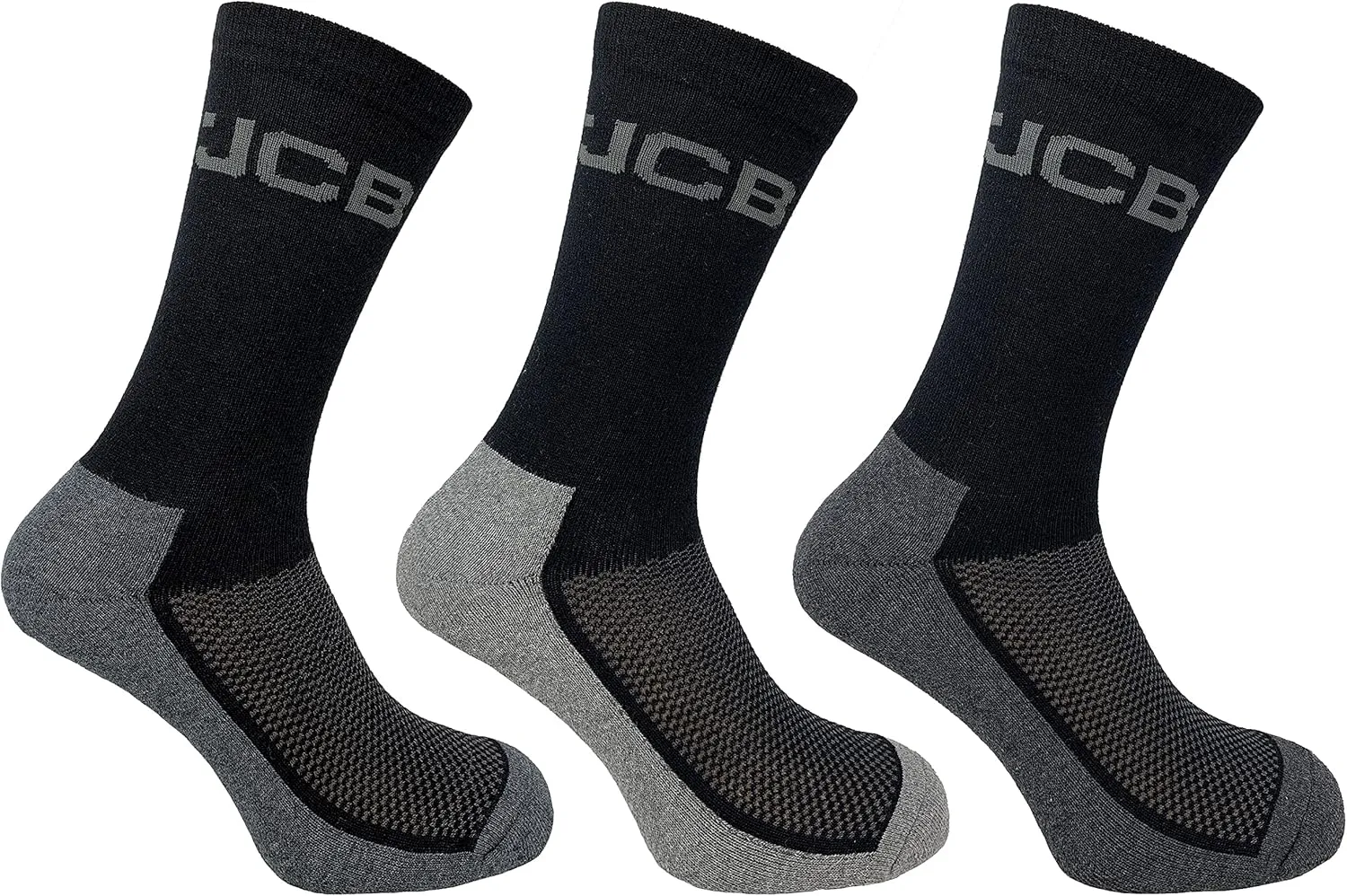 JCB - Men's Black Cotton Rich Workwear Apparel Socks | 3 Pairs | US Size 7-12 | Boot Socks, Reinforced Socks, Terry Cushioning, Everyday Work Socks