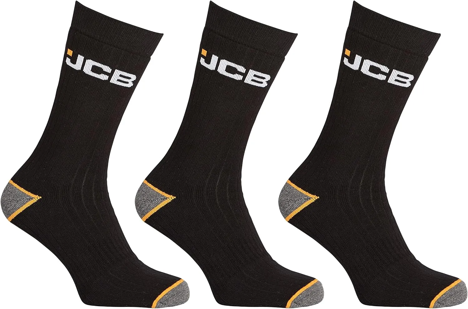 JCB - Men's Outdoor Activity Socks | 3 Pair | US Size 7-9.5 | Boot Socks, Work Socks, Hiking Socks, Black Socks