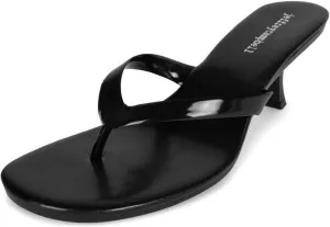 Jeffrey Campbell Thong-3 Black Combo Rounded Open Toe Slip On Heeled Sandal