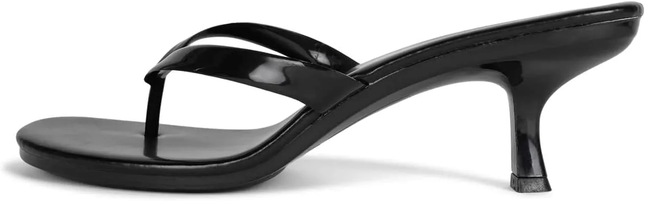 Jeffrey Campbell Thong-3 Black Combo Rounded Open Toe Slip On Heeled Sandal